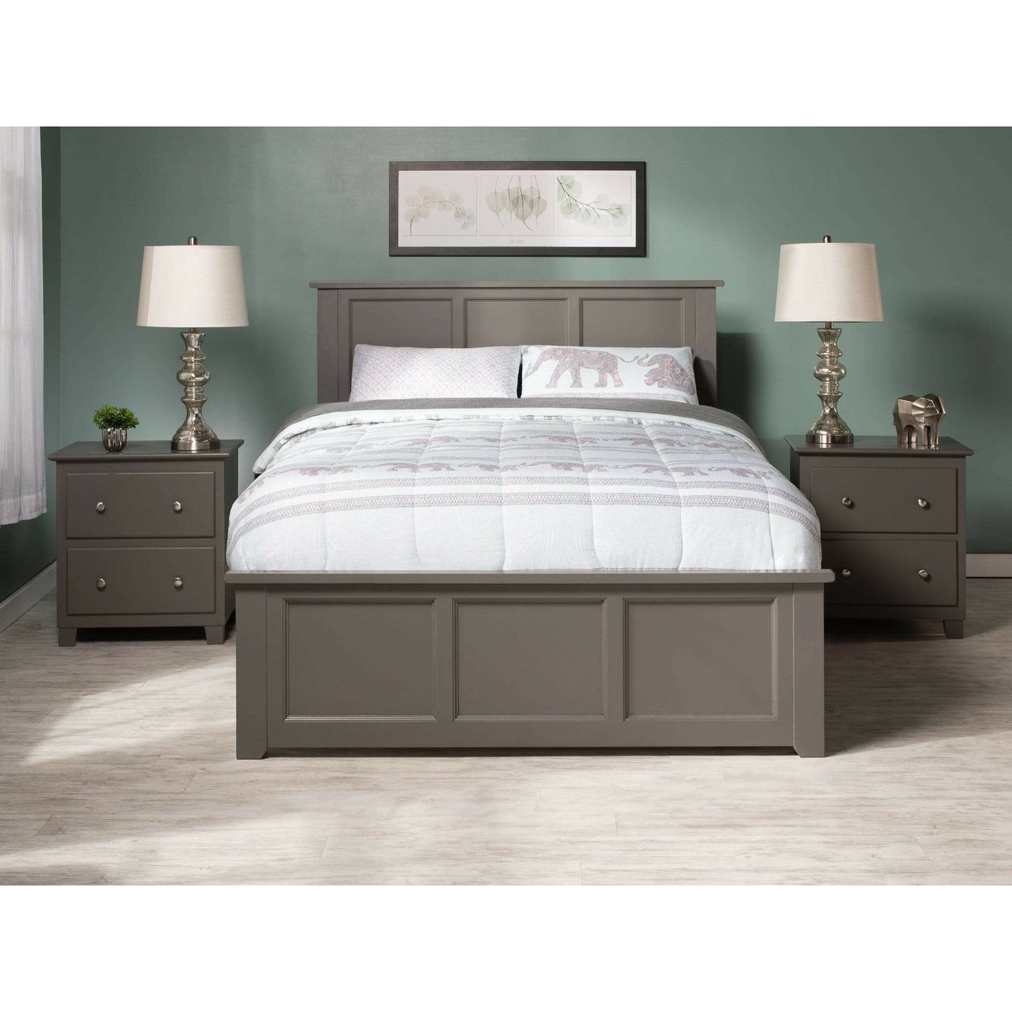 Atlantic Furniture Bed Grey Madison Full Platform Bed with Matching Foot Board with 2 Urban Bed Drawers in Espresso