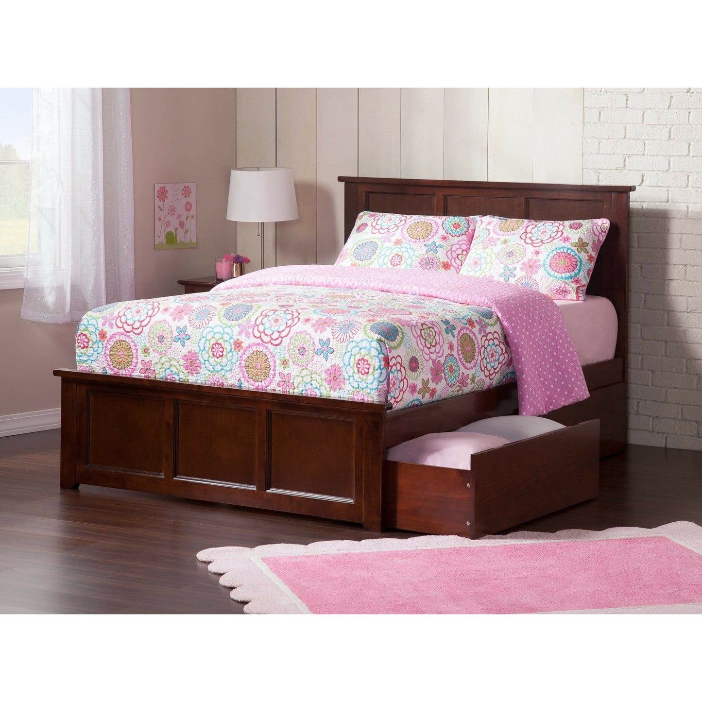 Atlantic Furniture Bed Walnut Madison Full Platform Bed with Matching Foot Board with 2 Urban Bed Drawers in Espresso
