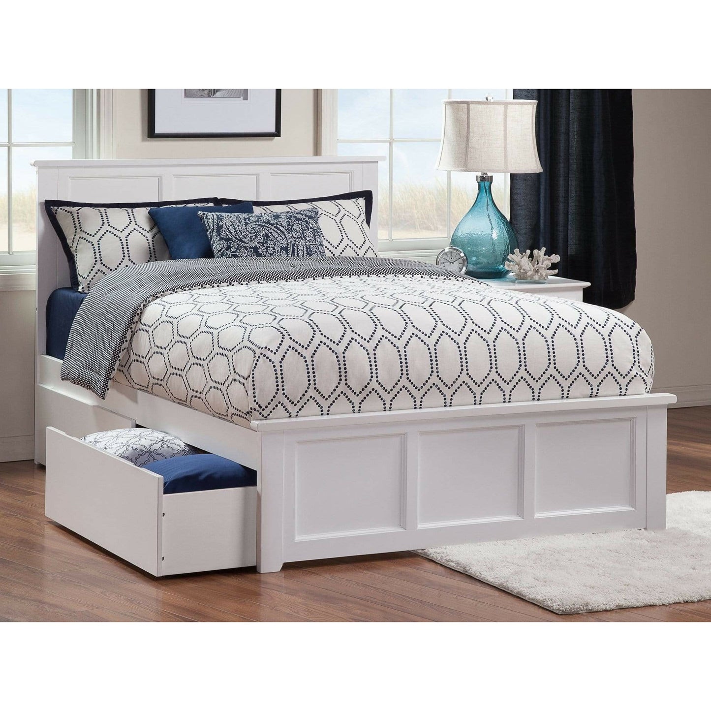 Atlantic Furniture Bed White Madison Full Platform Bed with Matching Foot Board with 2 Urban Bed Drawers in Espresso