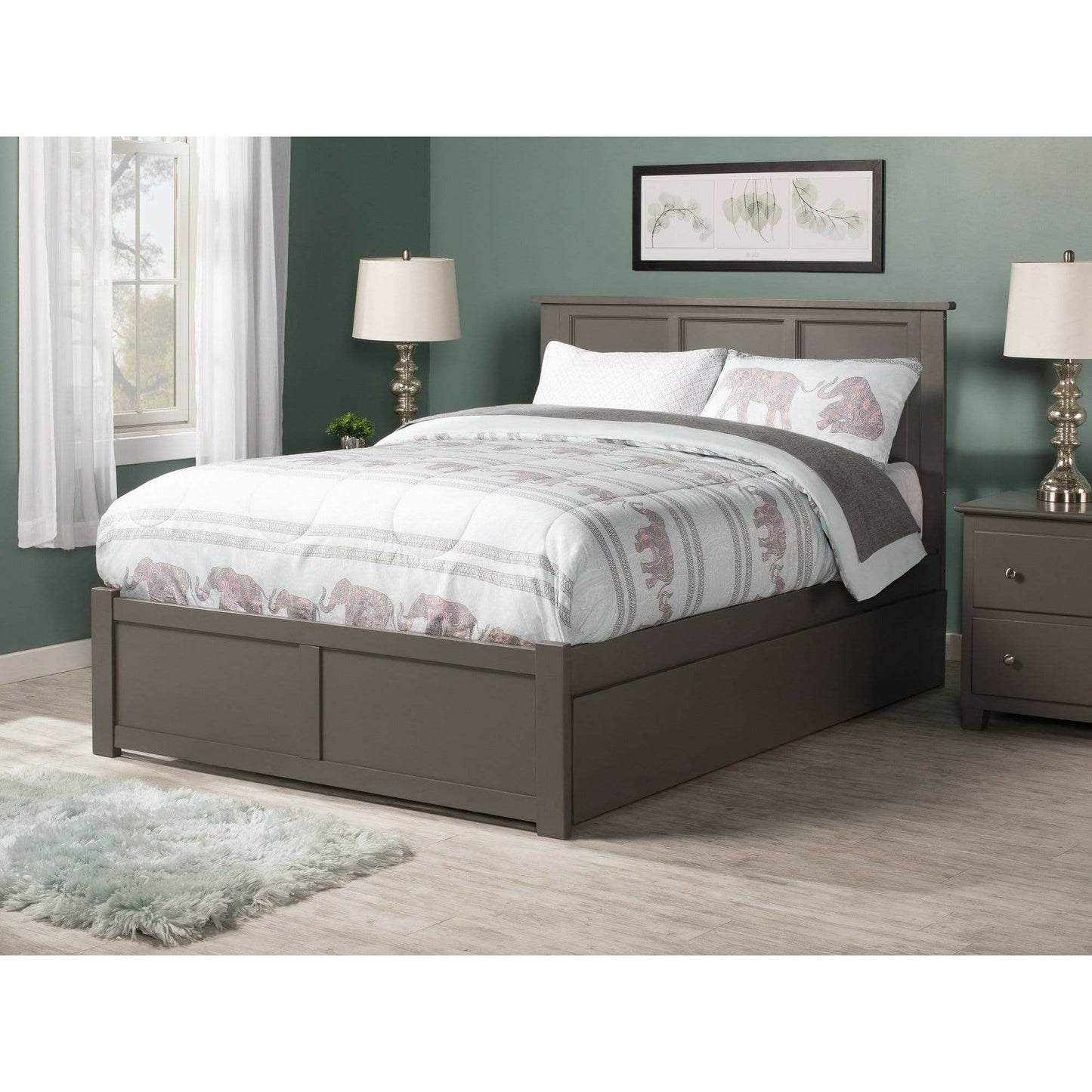 Atlantic Furniture Bed Grey Madison Full Platform Bed with Matching Foot Board with Full Size Urban Trundle Bed in Espresso