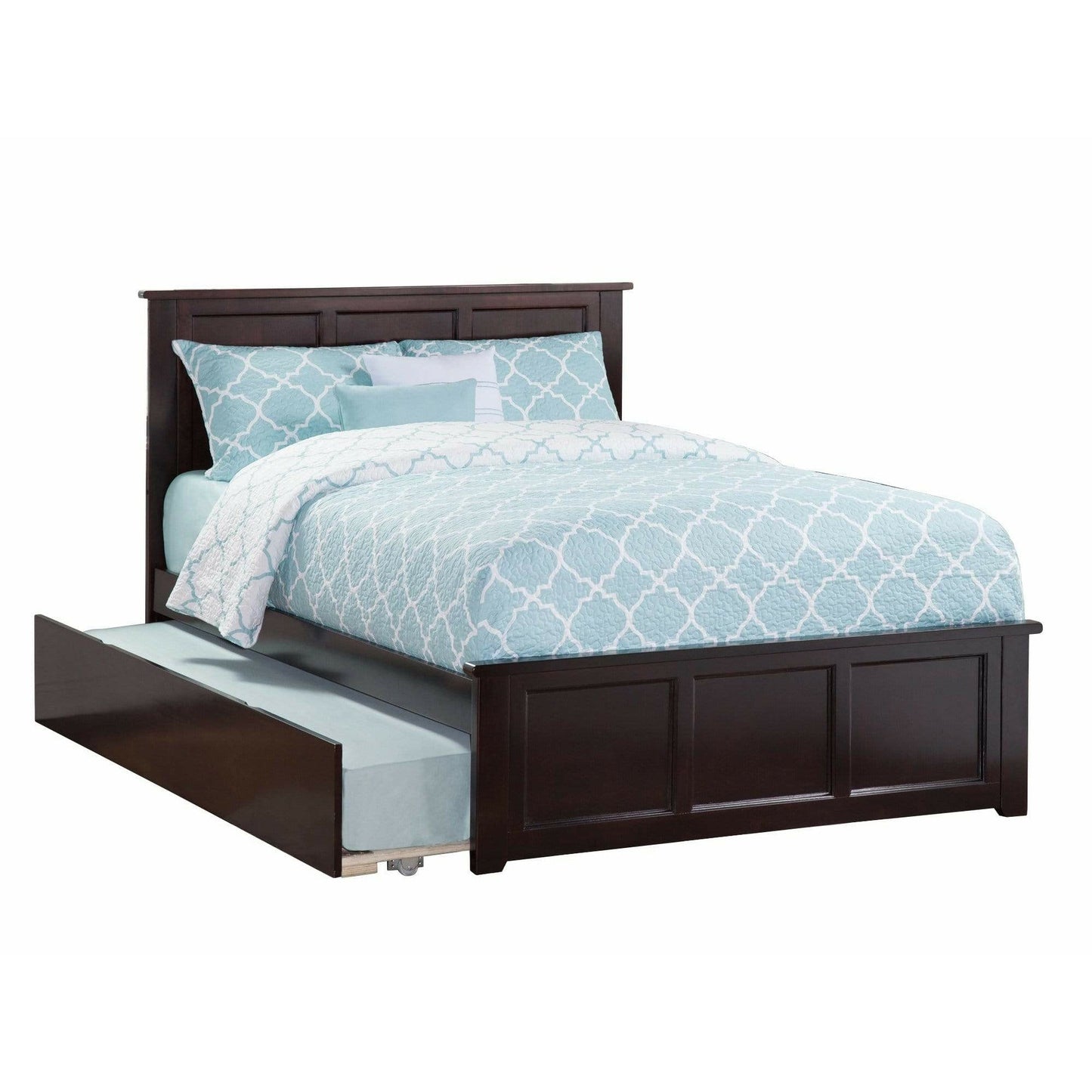 Atlantic Furniture Bed Madison Full Platform Bed with Matching Footboard with Twin Size Urban Trundle Bed in Espresso