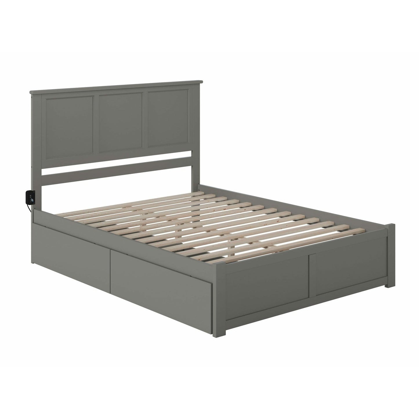 Atlantic Furniture Bed Grey Madison King Platform Bed with Flat Panel Foot Board and 2 Urban Bed Drawers in Espresso