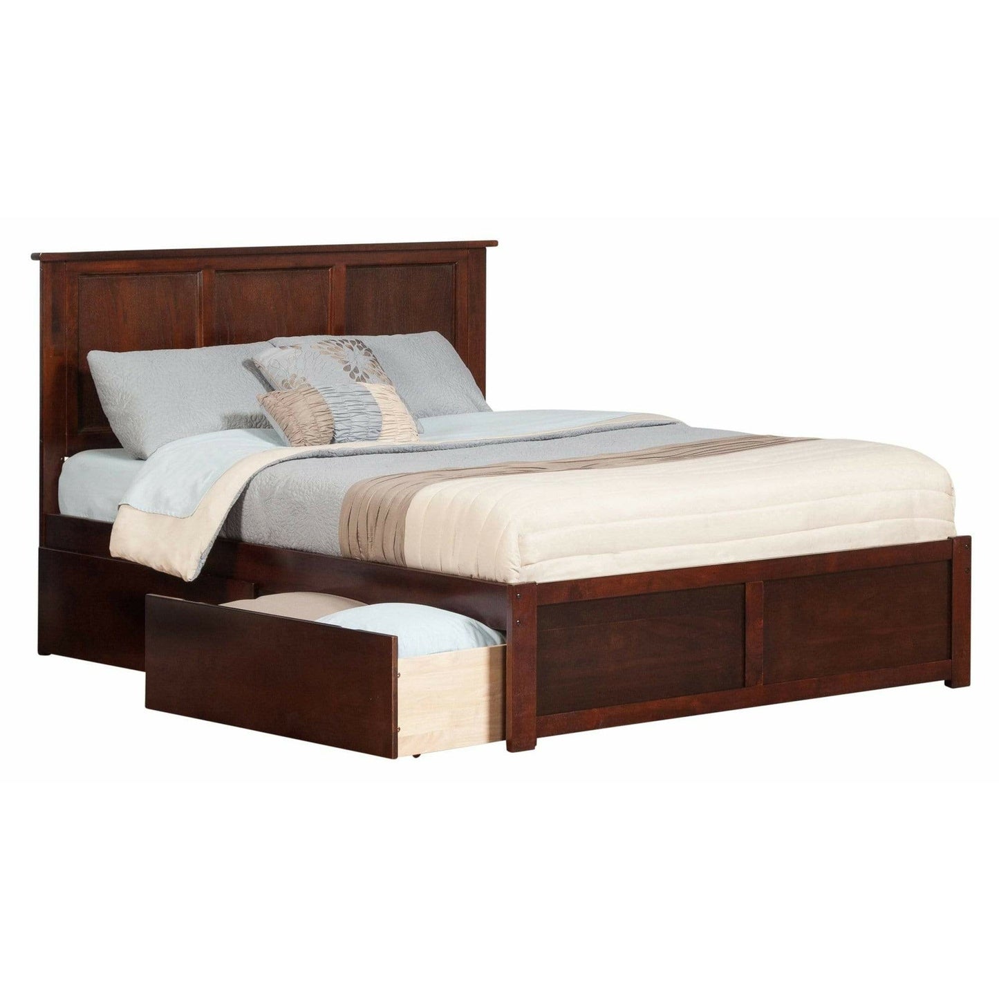 Atlantic Furniture Bed Walnut Madison King Platform Bed with Flat Panel Foot Board and 2 Urban Bed Drawers in Espresso