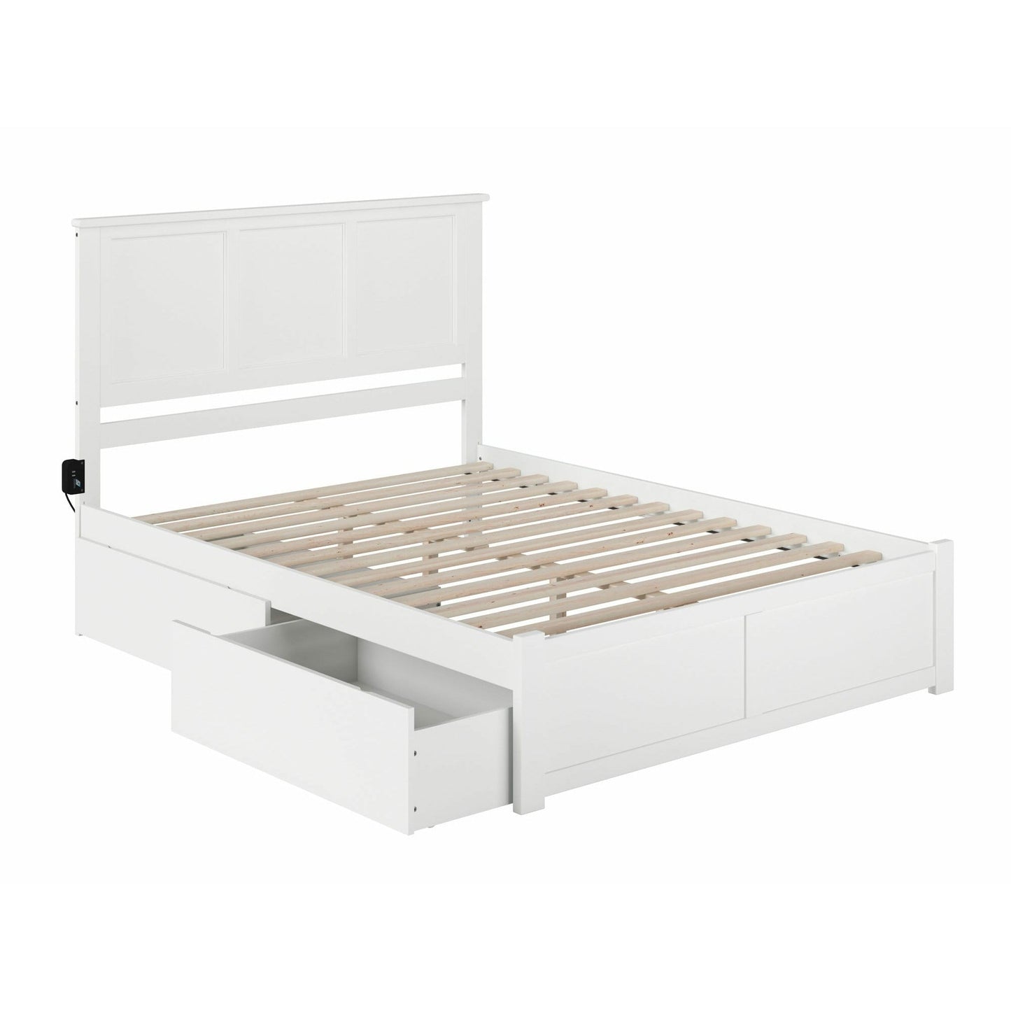 Atlantic Furniture Bed White Madison King Platform Bed with Flat Panel Foot Board and 2 Urban Bed Drawers in Espresso