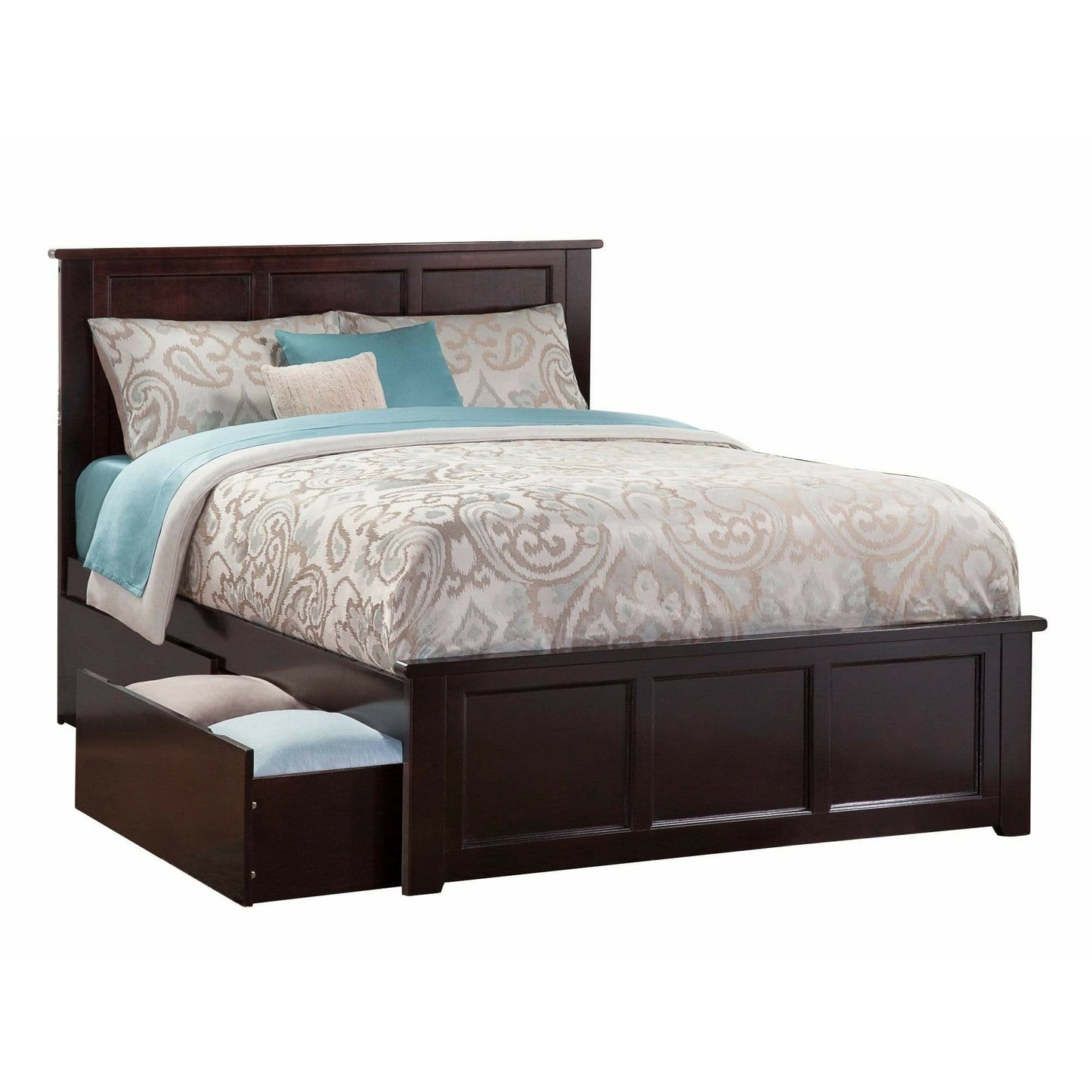 Atlantic Furniture Bed Madison Queen Platform Bed with Matching Foot Board with 2 Urban Bed Drawers in Espresso