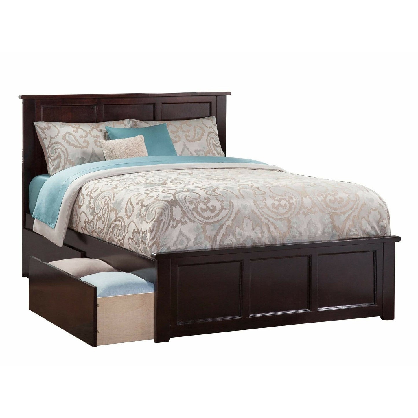 Atlantic Furniture Bed Espresso Madison Queen Platform Bed with Matching Foot Board with 2 Urban Bed Drawers in Espresso