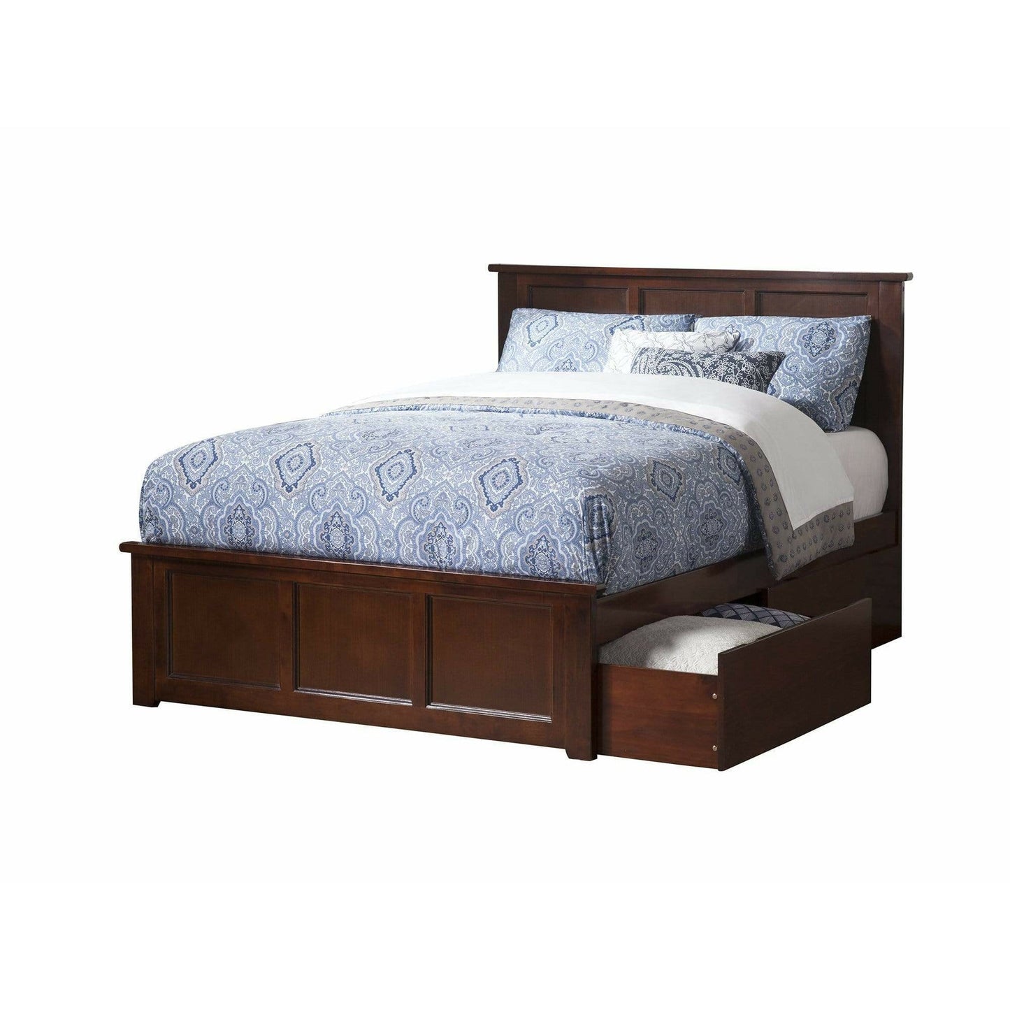 Atlantic Furniture Bed Walnut Madison Queen Platform Bed with Matching Foot Board with 2 Urban Bed Drawers in Espresso