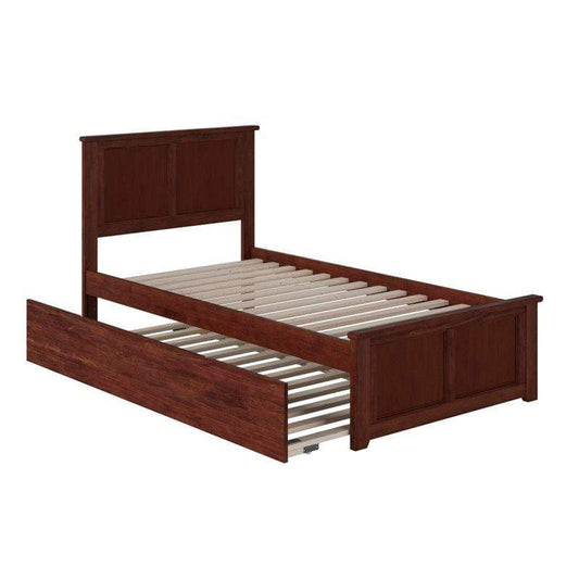 Atlantic Furniture Bed Espresso Madison Twin Extra Long Bed with Matching Footboard and Twin Exra Long Trundle in Espresso