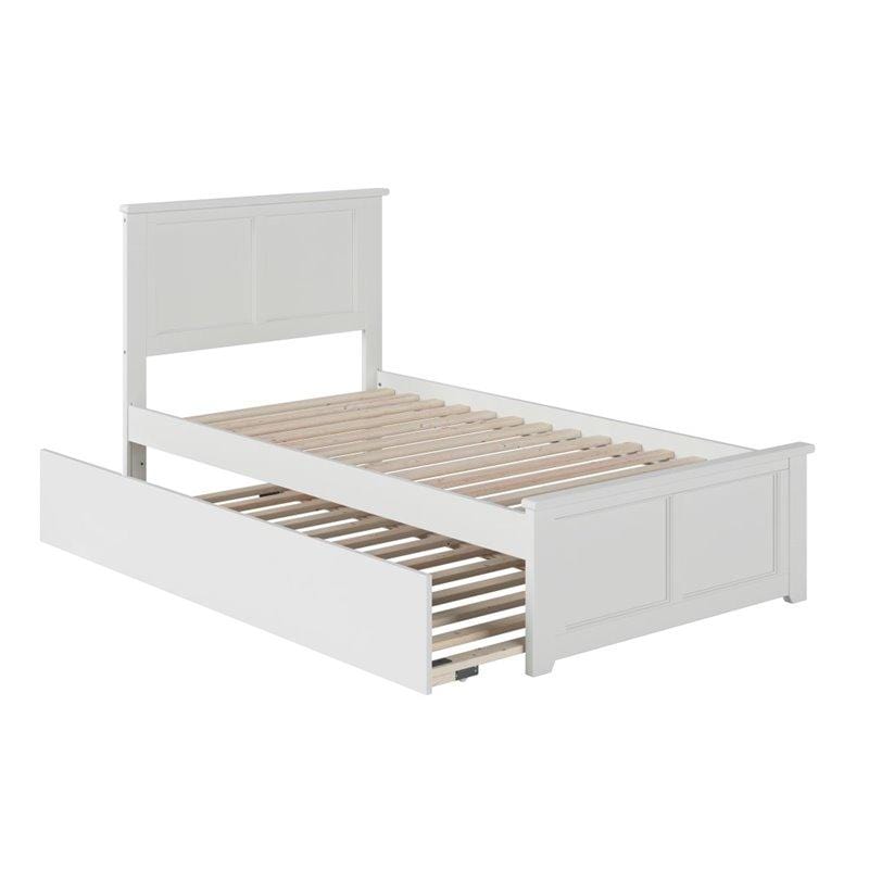 Atlantic Furniture Bed White Madison Twin Extra Long Bed with Matching Footboard and Twin Exra Long Trundle in Espresso