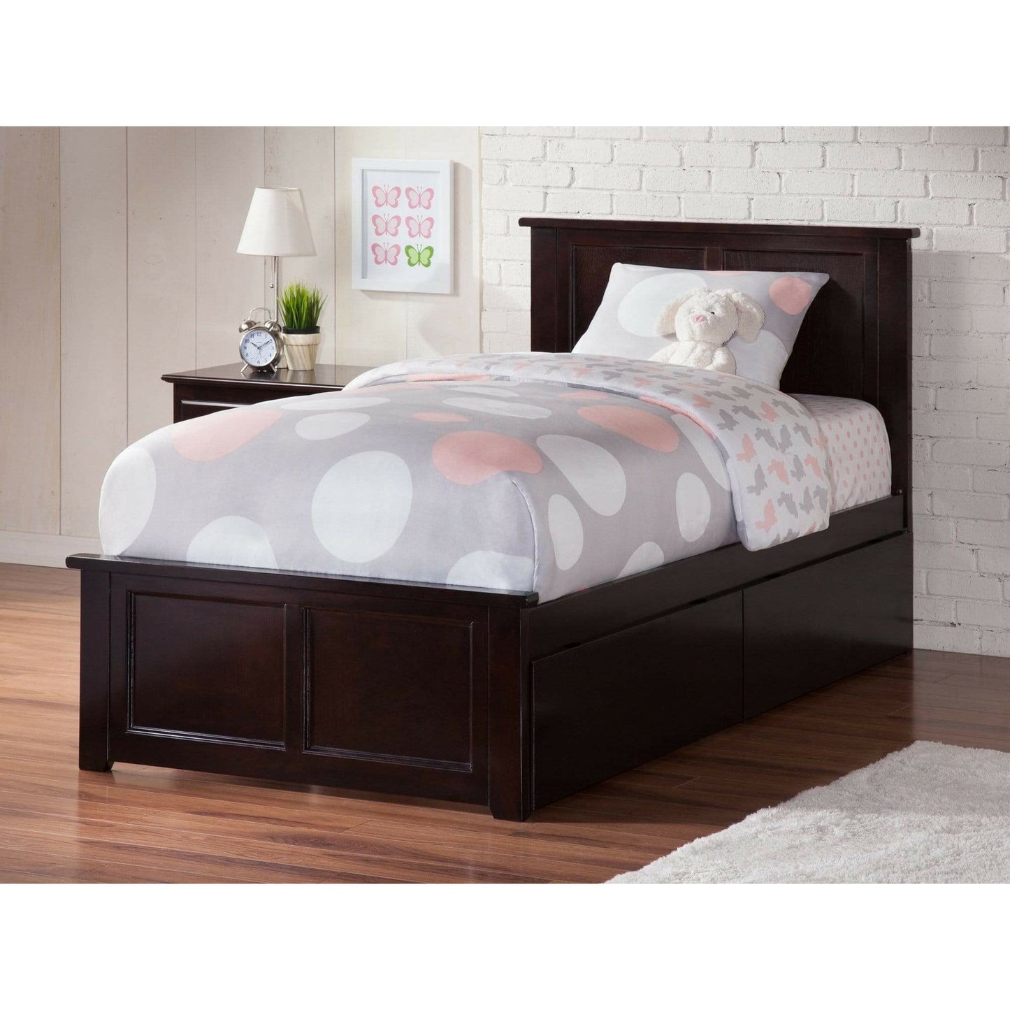 Atlantic Furniture Bed Madison Twin XL Platform Bed with Matching Foot Board with 2 Urban Bed Drawers in Espresso