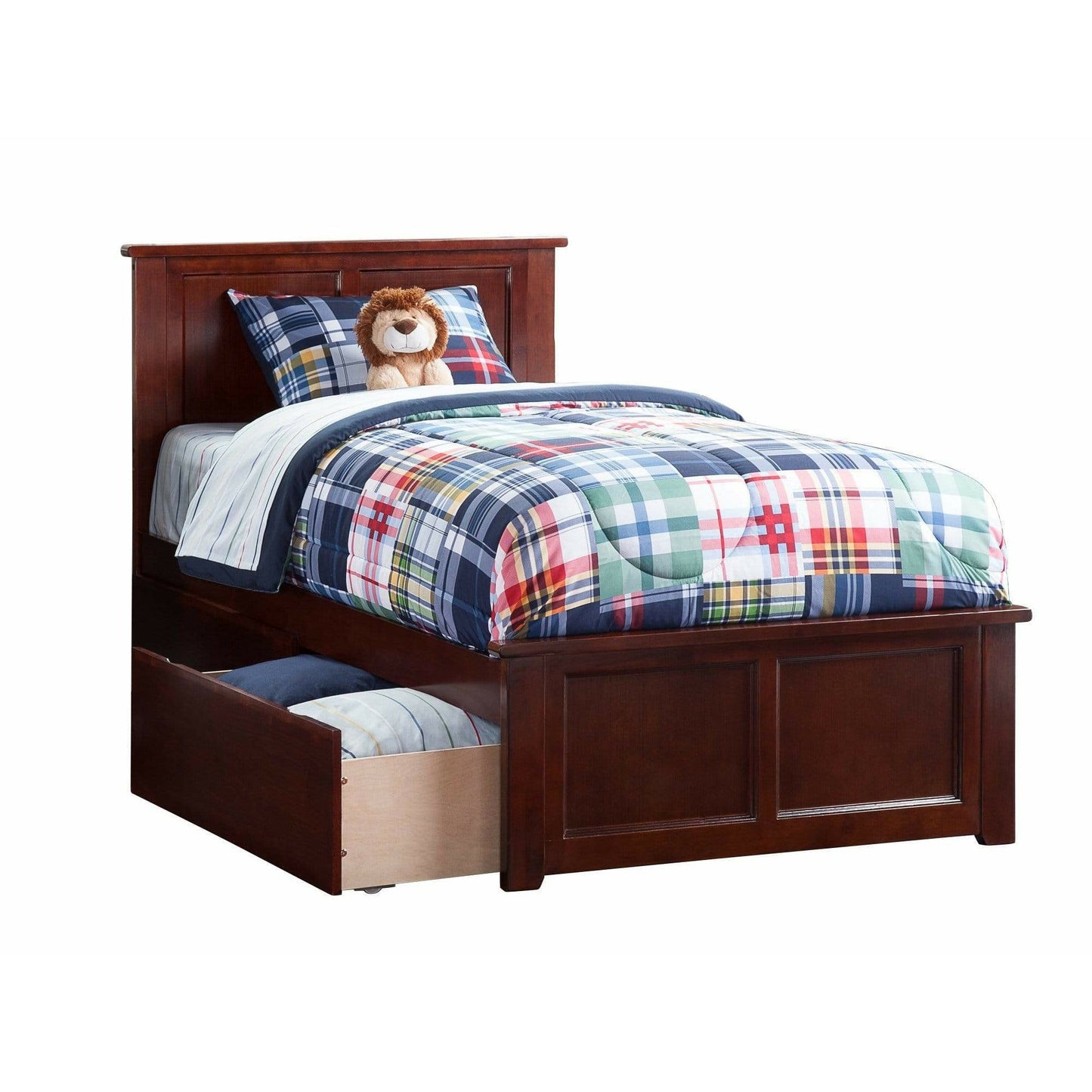 Atlantic Furniture Bed Walnut Madison Twin XL Platform Bed with Matching Foot Board with 2 Urban Bed Drawers in Espresso