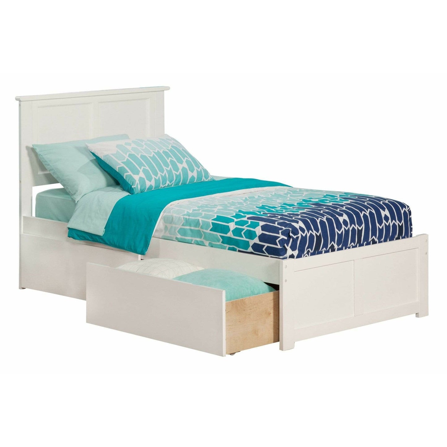 Atlantic Furniture Bed White Madison Twin Platform Bed with Flat Panel Foot Board and 2 Urban Bed Drawers in Espresso