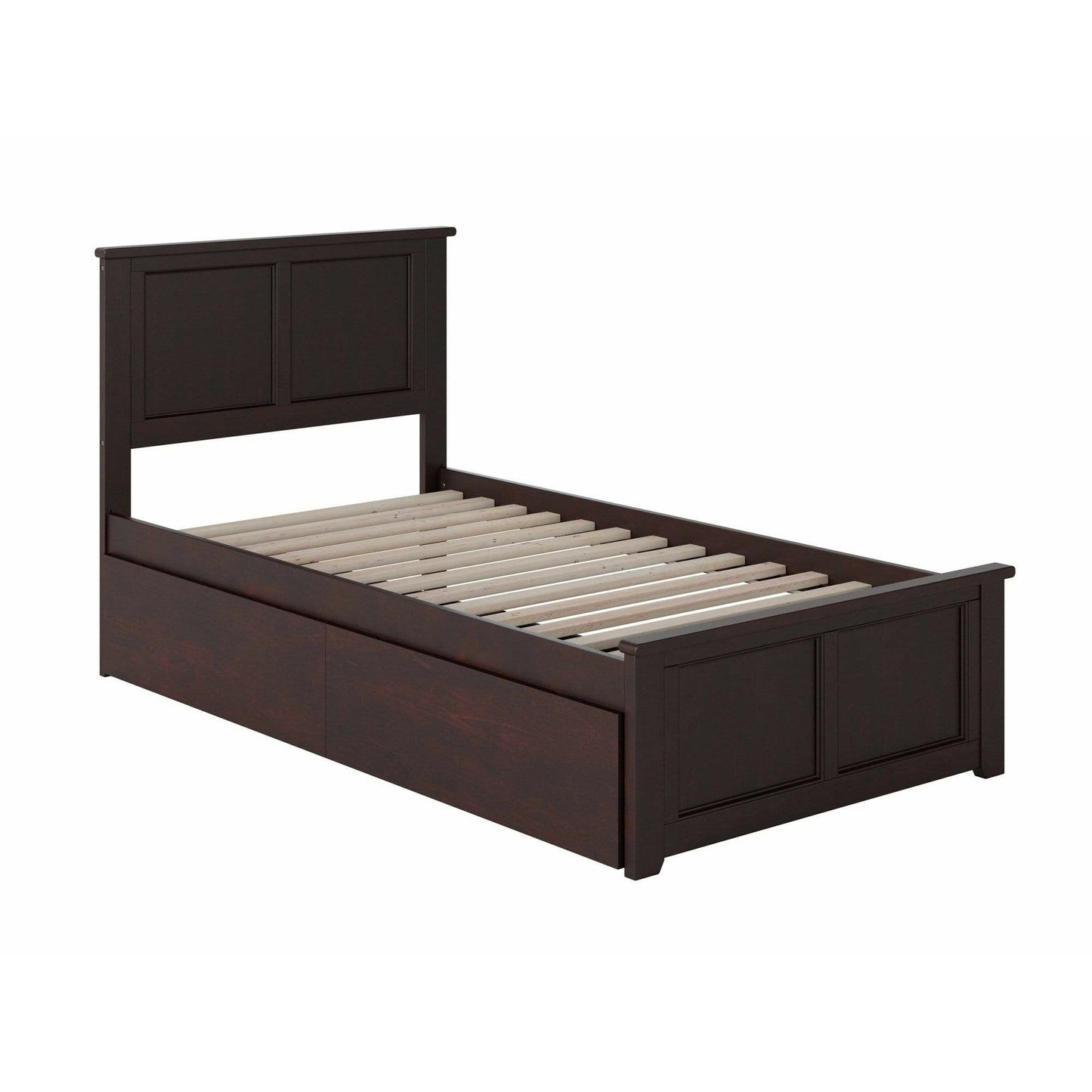 Atlantic Furniture Bed Madison Twin Platform Bed with Matching Foot Board with 2 Urban Bed Drawers in Espresso