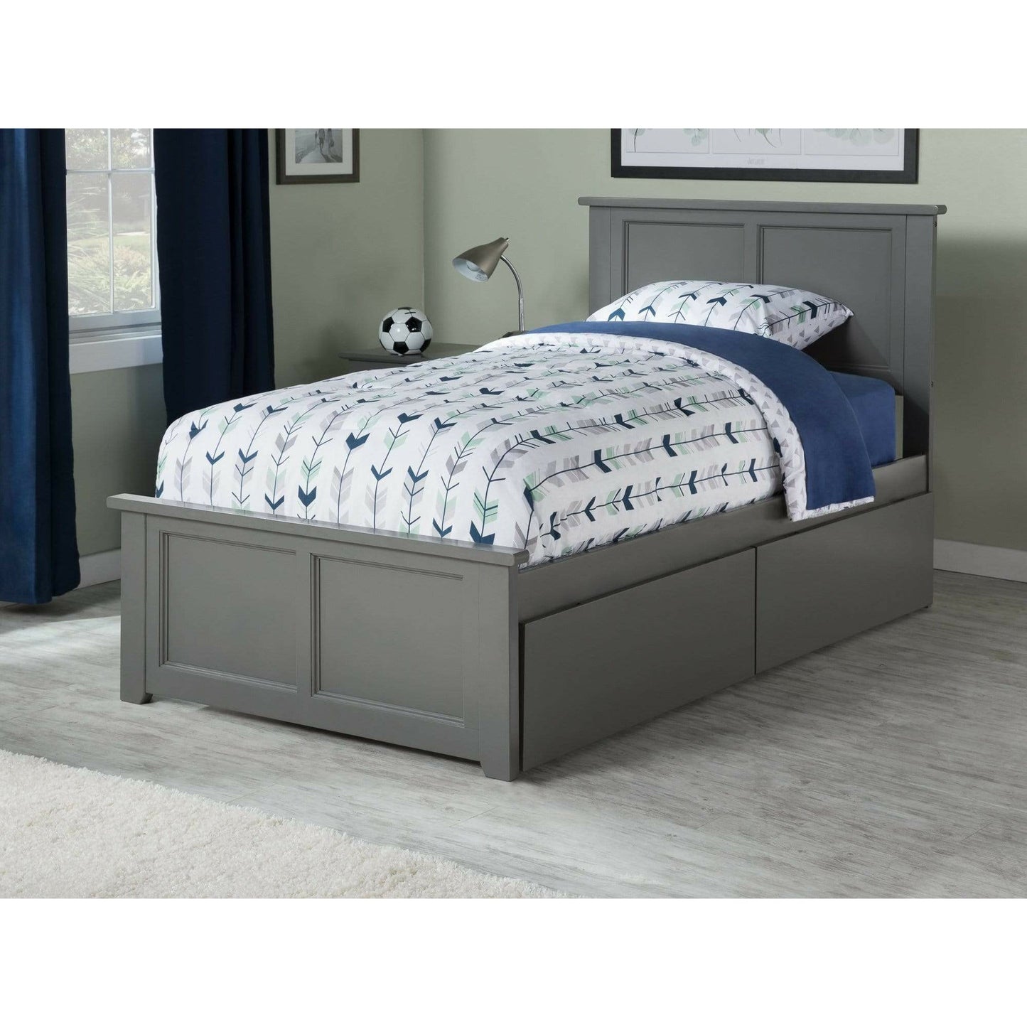 Atlantic Furniture Bed Grey Madison Twin Platform Bed with Matching Foot Board with 2 Urban Bed Drawers in Espresso