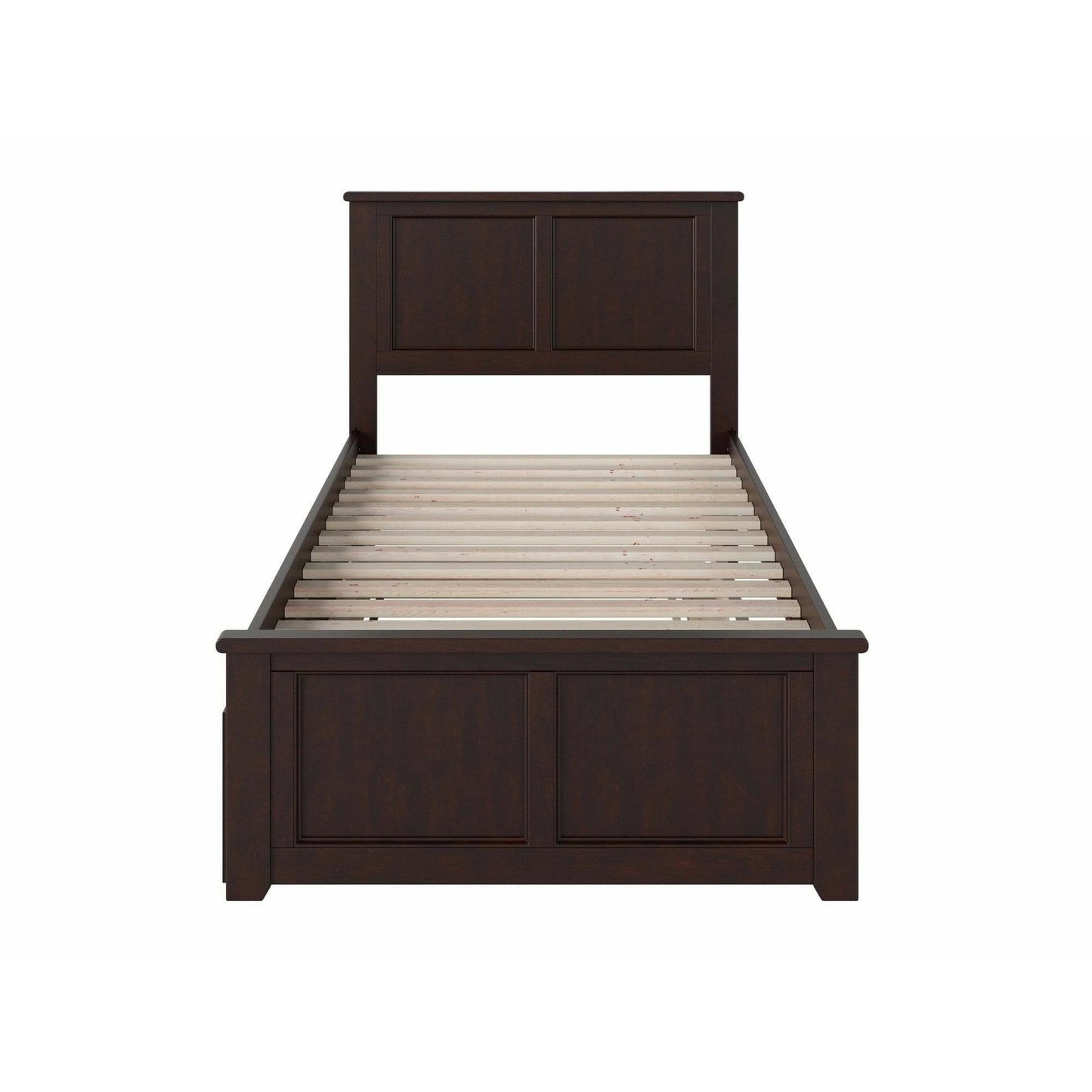 Atlantic Furniture Bed Madison Twin Platform Bed with Matching Foot Board with Twin Size Urban Trundle Bed in Espresso