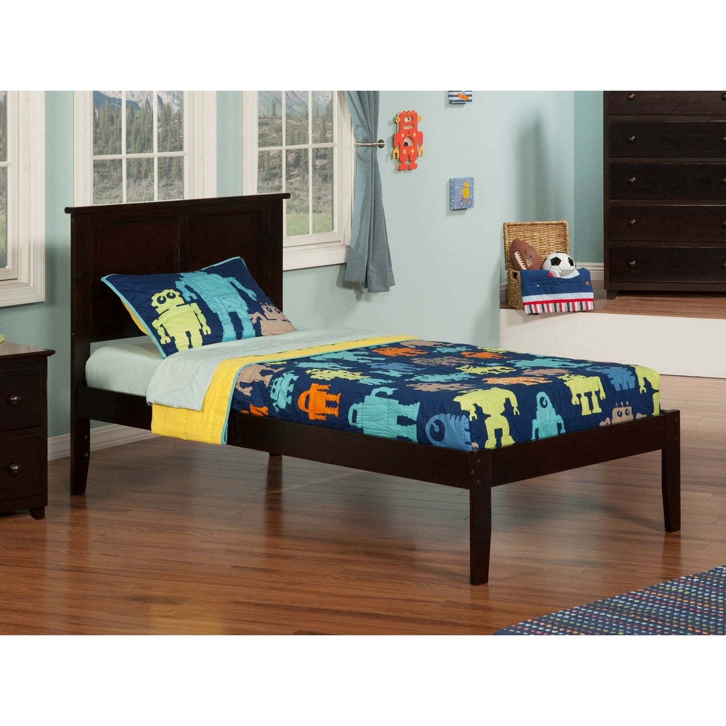 Atlantic Furniture Bed Madison Twin Platform Bed with Open Foot Board in Espresso