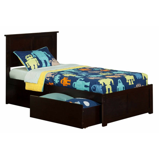 Atlantic Furniture Bed Espresso Madison Twin XL Platform Bed with Flat Panel Foot Board and 2 Urban Bed Drawers in Espresso