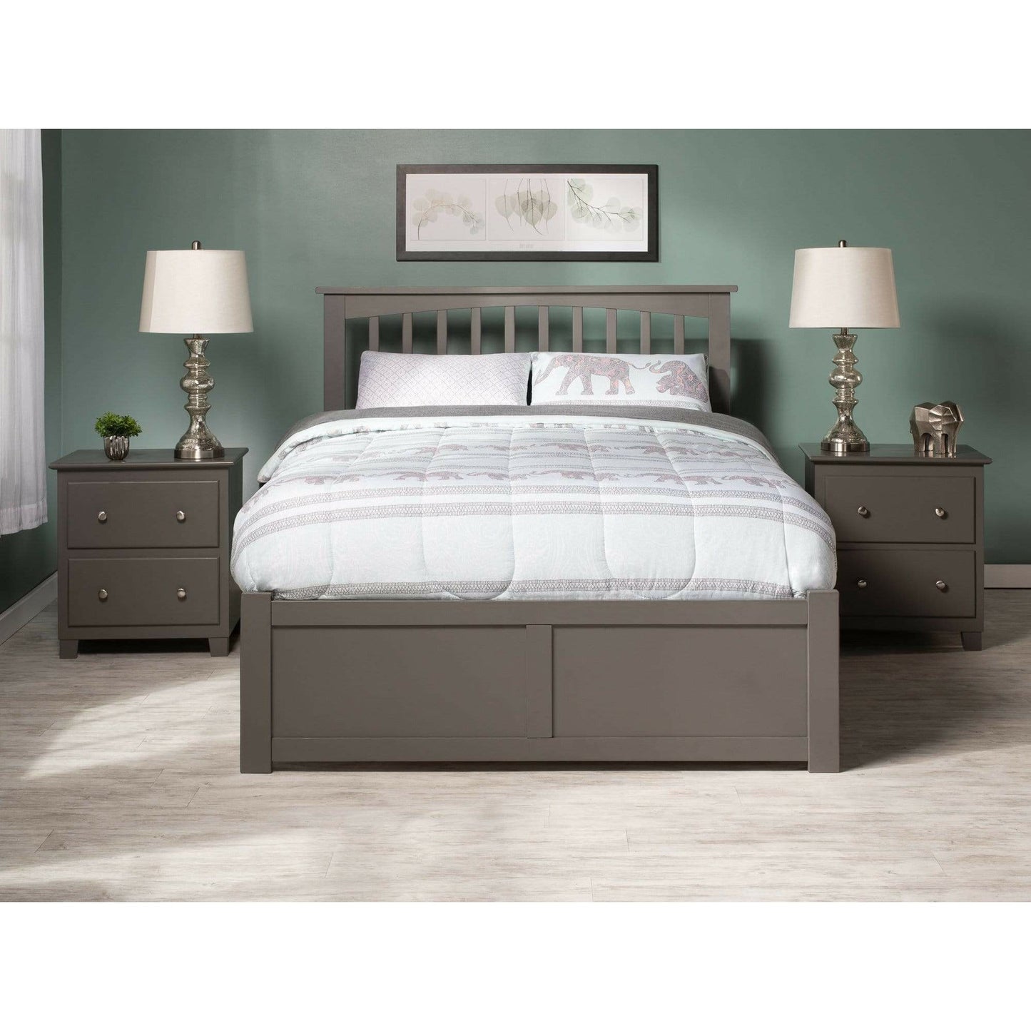 Atlantic Furniture Bed Mission Full Platform Bed with Flat Panel Foot Board and 2 Urban Bed Drawers in Espresso.