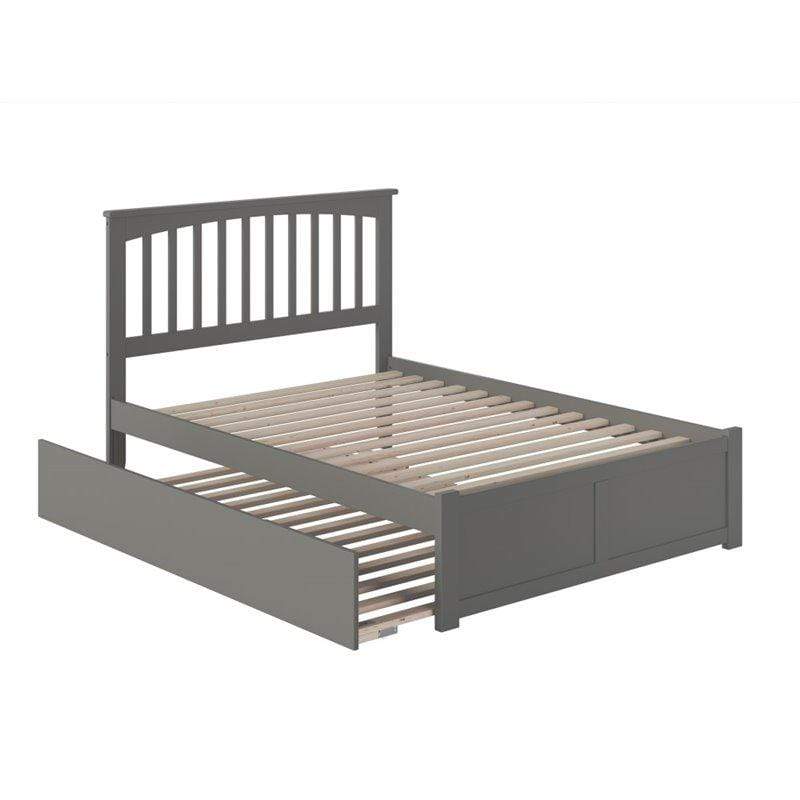 Atlantic Furniture Bed grey Mission Full Platform Bed with Flat Panel Foot Board and Full Size Urban Trundle Bed in Espresso