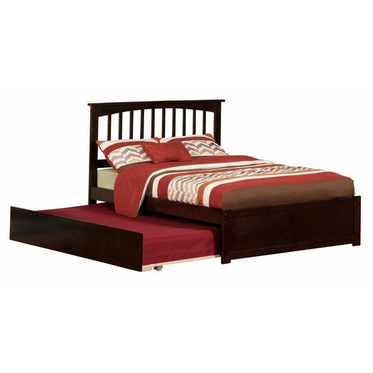 Atlantic Furniture Bed Espresso Mission Full Platform Bed with Flat Panel Foot Board and Twin Size Urban Trundle Bed in Espresso