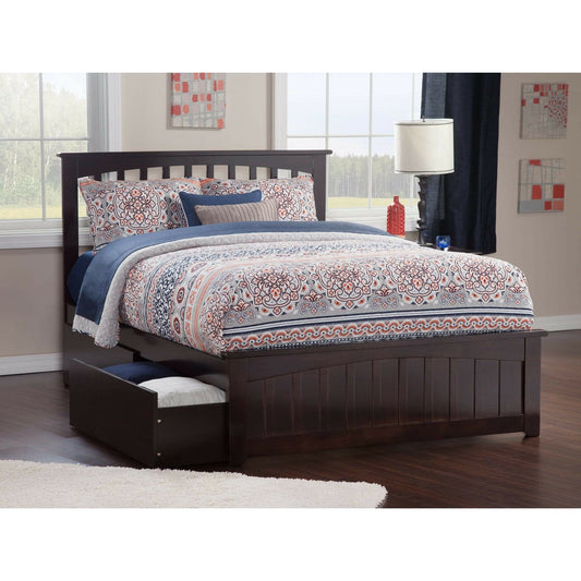 Atlantic Furniture Bed Espresso Mission Full Platform Bed with Matching Foot Board with 2 Urban Bed Drawers in Espresso