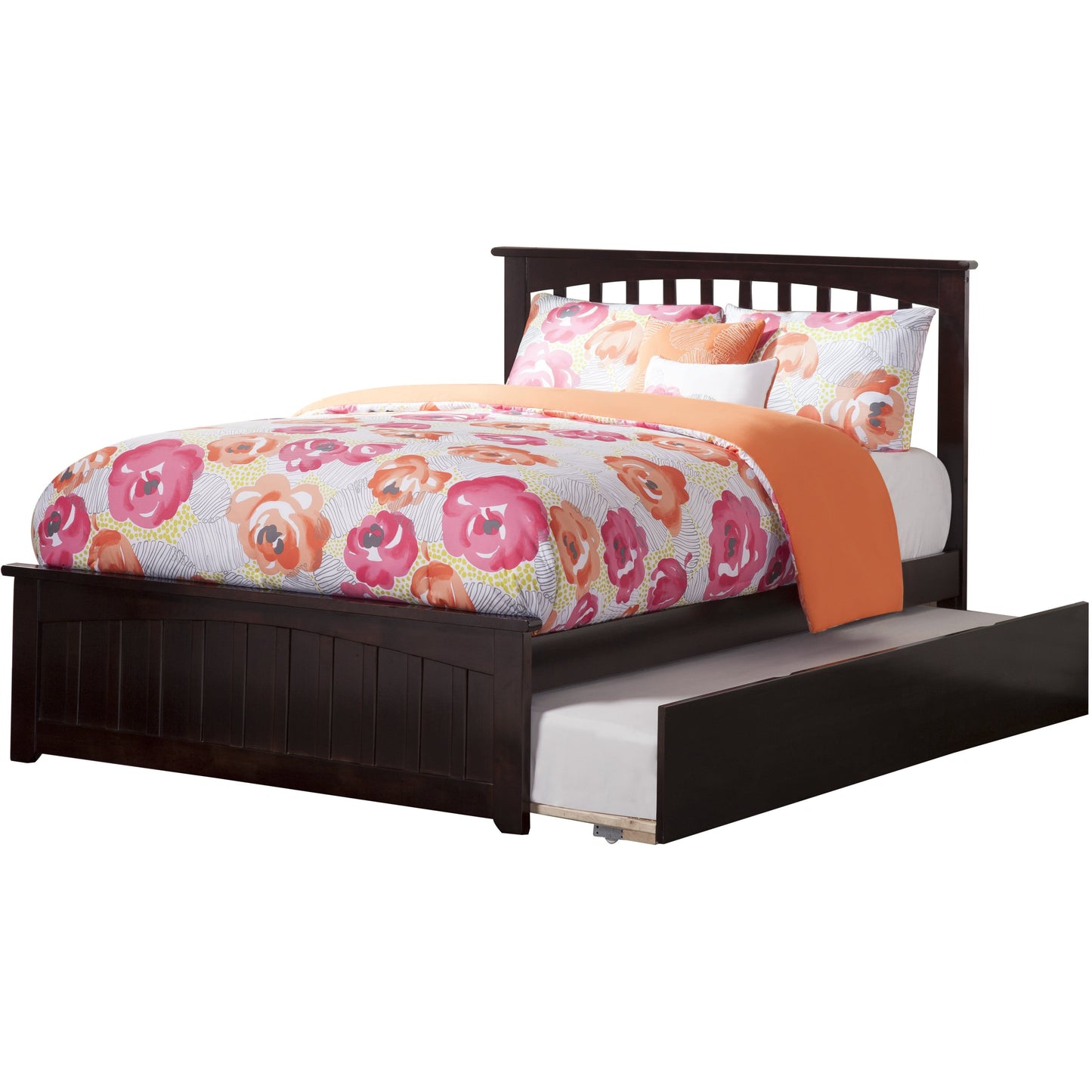 Atlantic Furniture Bed Mission Full Platform Bed with Matching Foot Board with Twin Size Urban Trundle Bed in Espresso