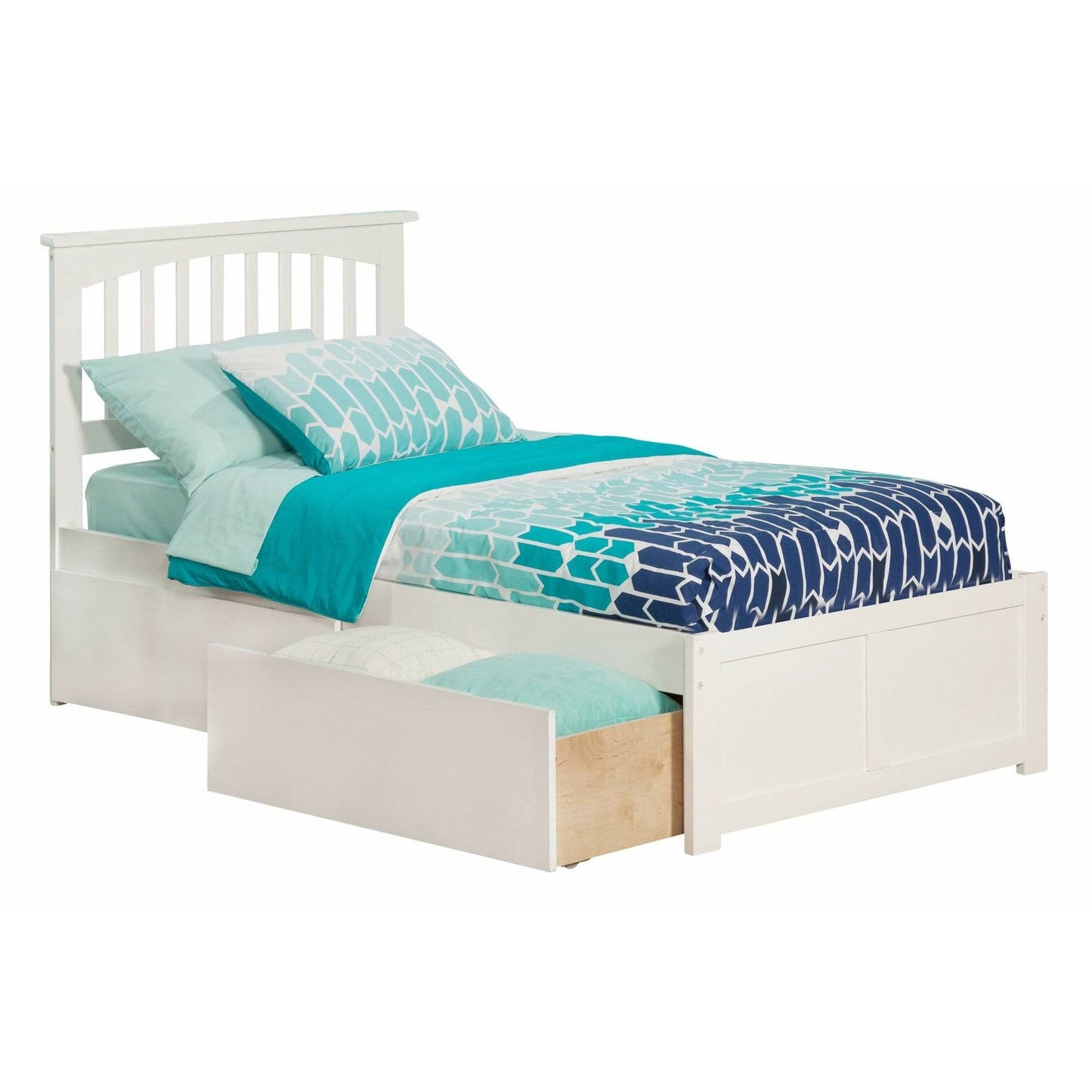 Atlantic Furniture Bed white Mission Twin Platform Bed with Flat Panel Foot Board and 2 Urban Bed Drawers in Espresso