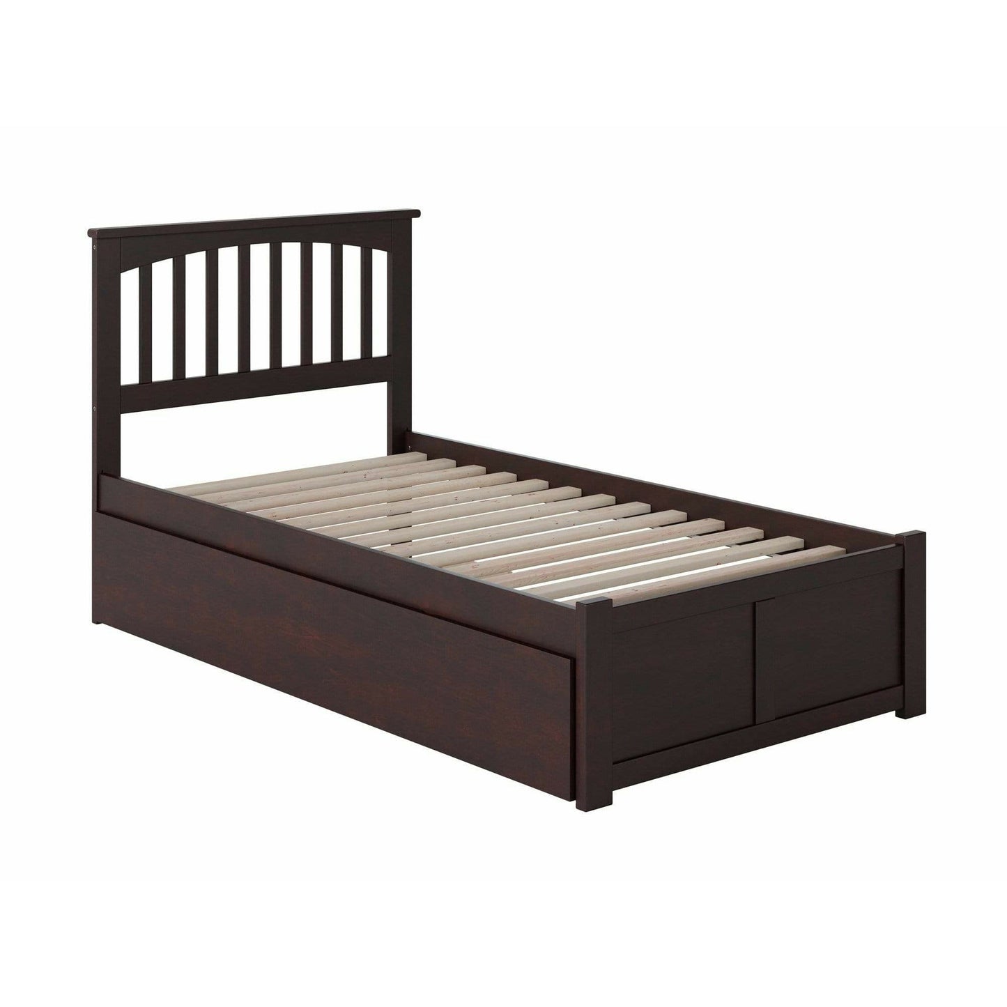 Atlantic Furniture Bed Mission Twin Platform Bed with Flat Panel Foot Board and Twin Size Urban Trundle Bed in Espresso