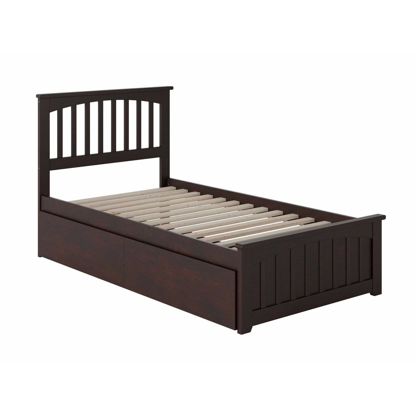 Atlantic Furniture Bed Mission Twin Platform Bed with Matching Foot Board with 2 Urban Bed Drawers in Espresso