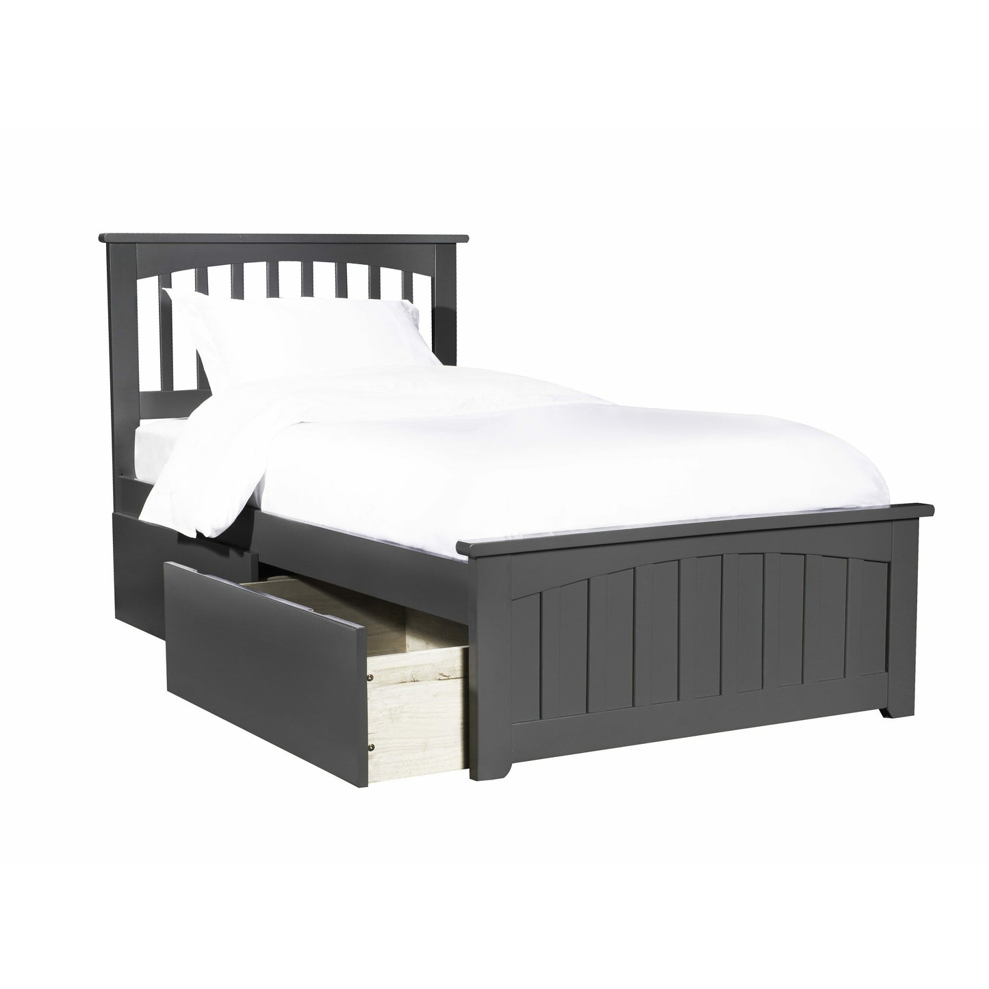 Atlantic Furniture Bed grey Mission Twin Platform Bed with Matching Foot Board with 2 Urban Bed Drawers in Espresso
