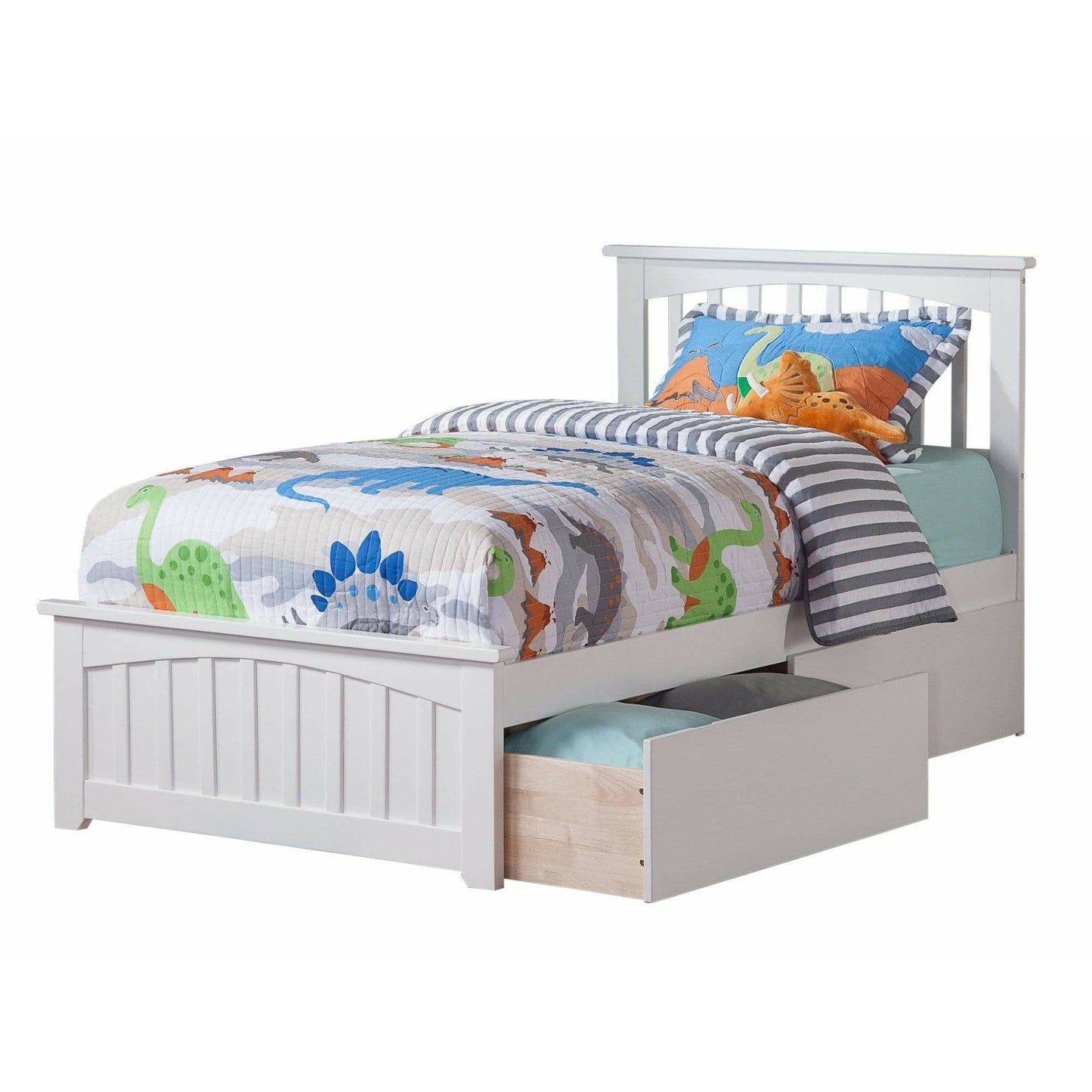 Atlantic Furniture Bed white Mission Twin Platform Bed with Matching Foot Board with 2 Urban Bed Drawers in Espresso