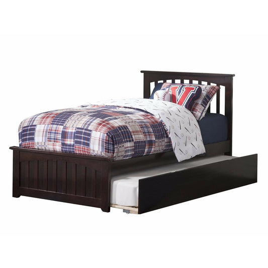 Atlantic Furniture Bed espresso Mission Twin Platform Bed with Matching Foot Board with Twin Size Urban Trundle Bed in Espresso
