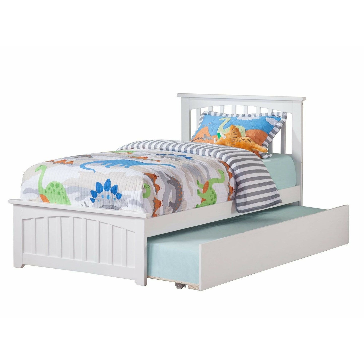 Atlantic Furniture Bed Mission Twin Platform Bed with Matching Foot Board with Twin Size Urban Trundle Bed in Espresso