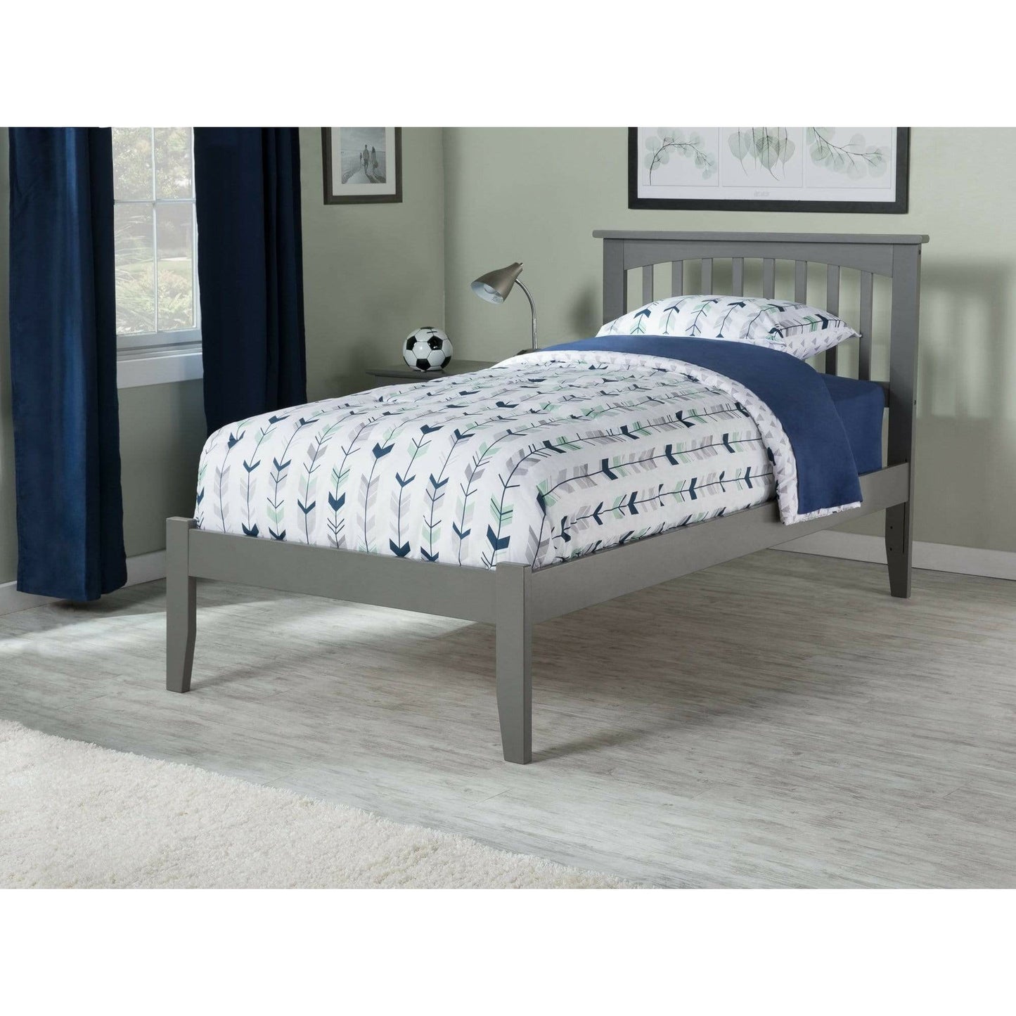 Atlantic Furniture Bed grey Mission Twin Platform Bed with Open Foot Board in Espresso