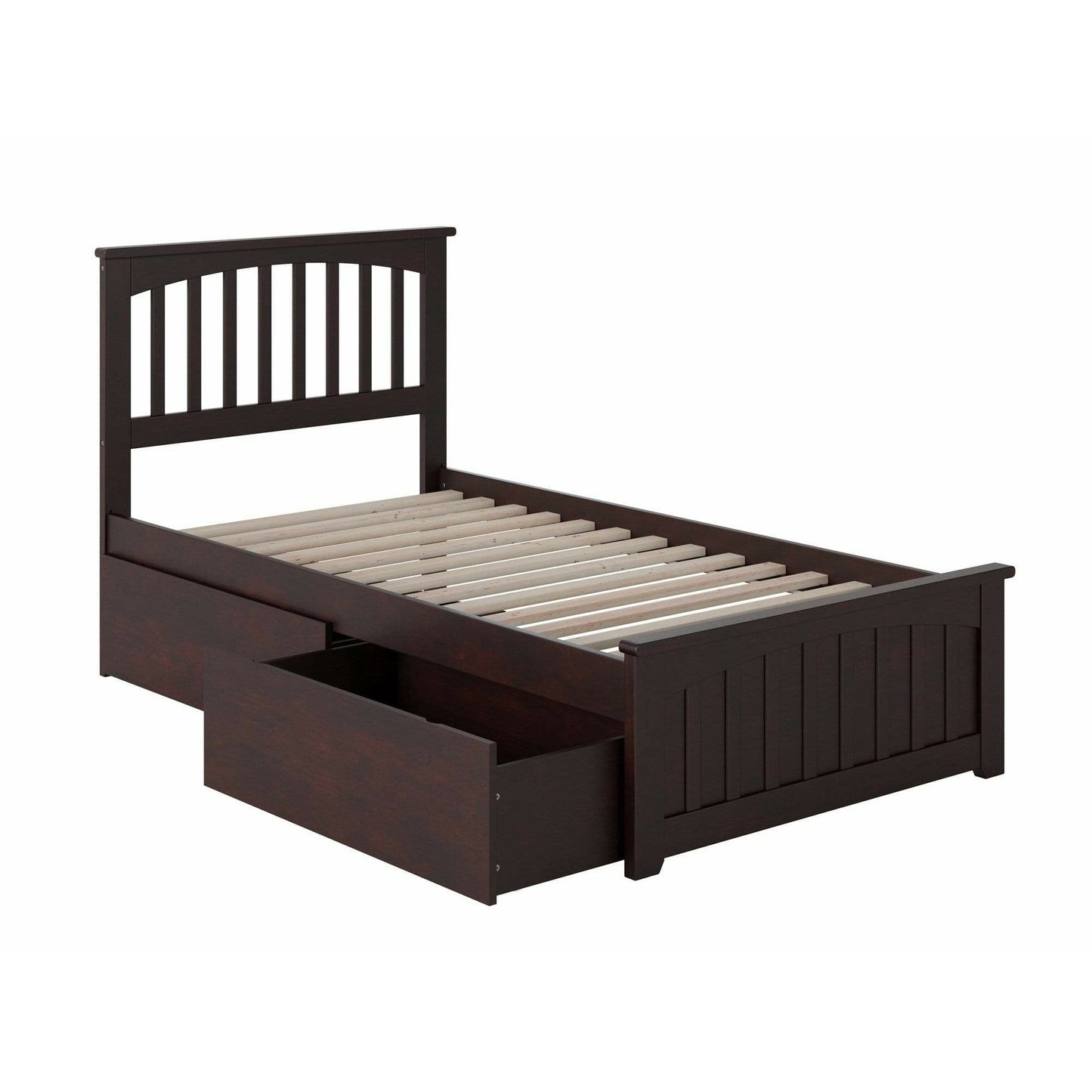 Atlantic Furniture Bed Mission Twin XL Platform Bed with Matching Foot Board with 2 Urban Bed Drawers in White