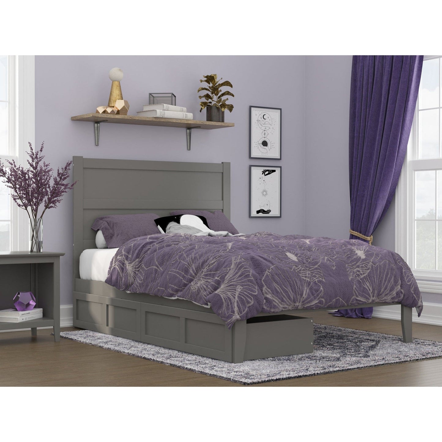 AFI Furnishings NoHo Full Bed with 2 Drawers in Grey AG9113339