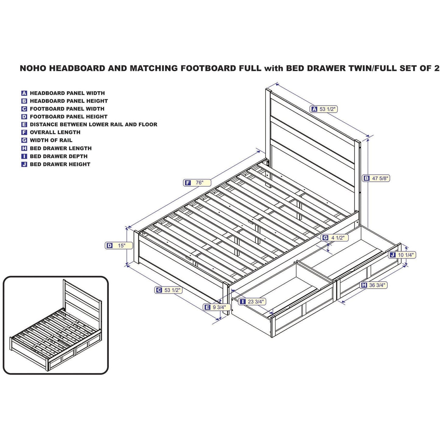 AFI Furnishings NoHo Full Bed with Footboard and 2 Drawers in Grey AG9163339