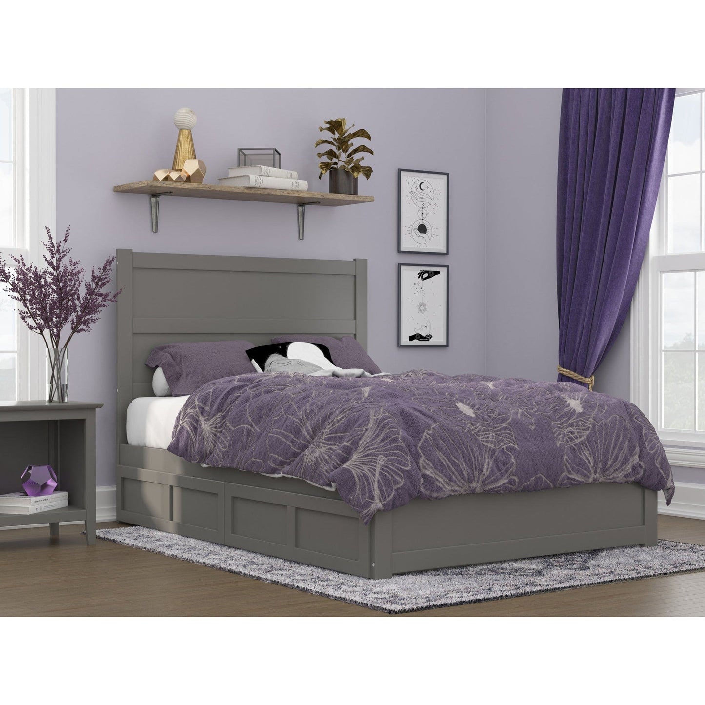 AFI Furnishings NoHo Full Bed with Footboard and 2 Drawers in Grey AG9163339