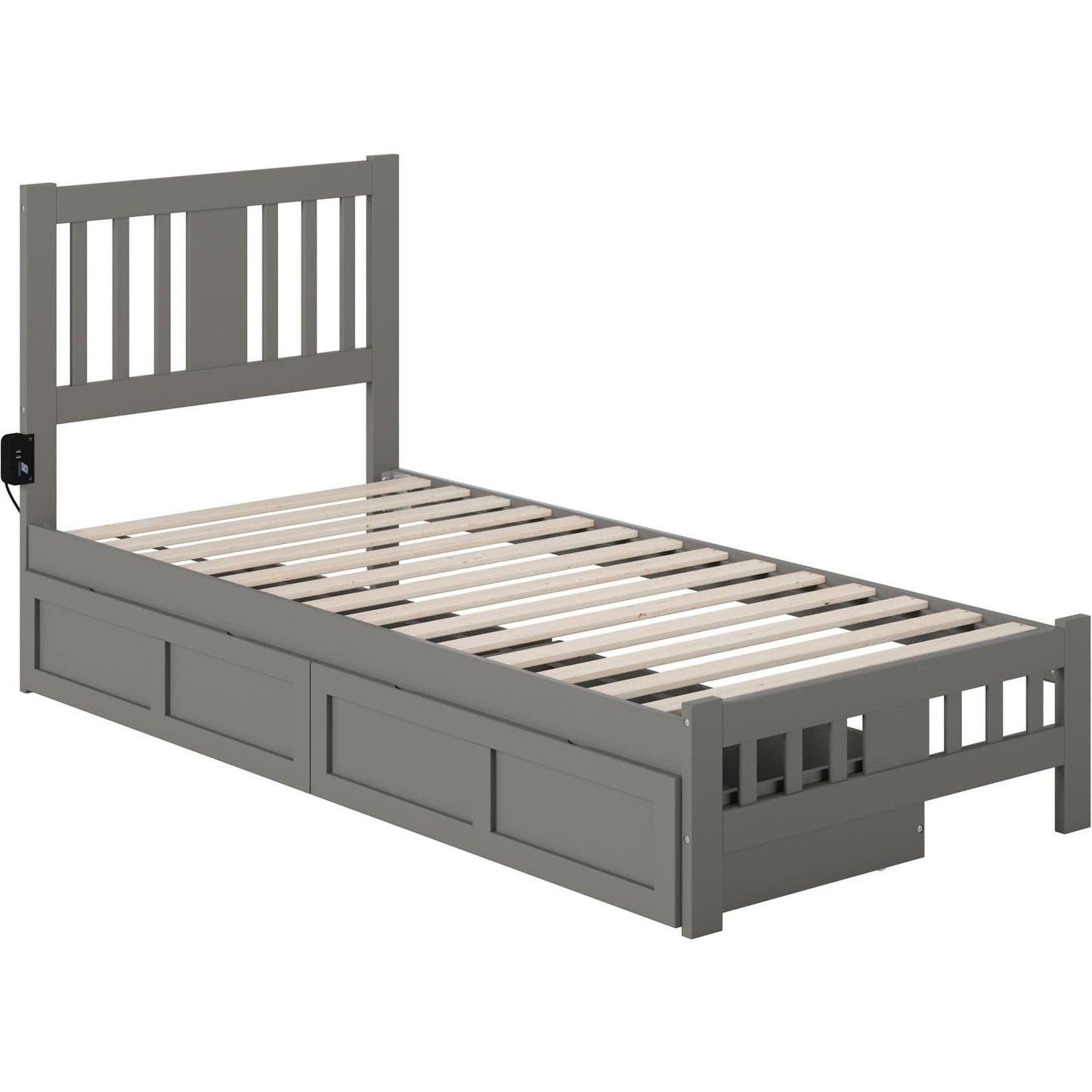 AFI Furnishings Tahoe Twin Extra Long Bed with Footboard and 2 Drawers in Grey AG8963419