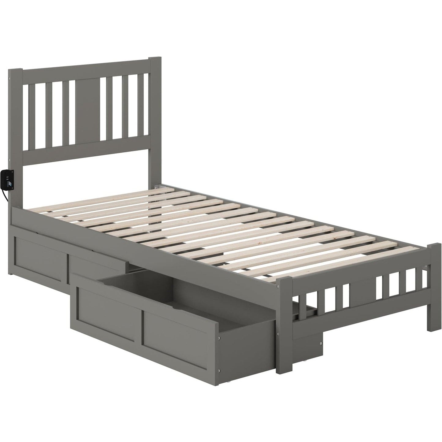 AFI Furnishings Tahoe Twin Extra Long Bed with Footboard and 2 Drawers in Grey AG8963419