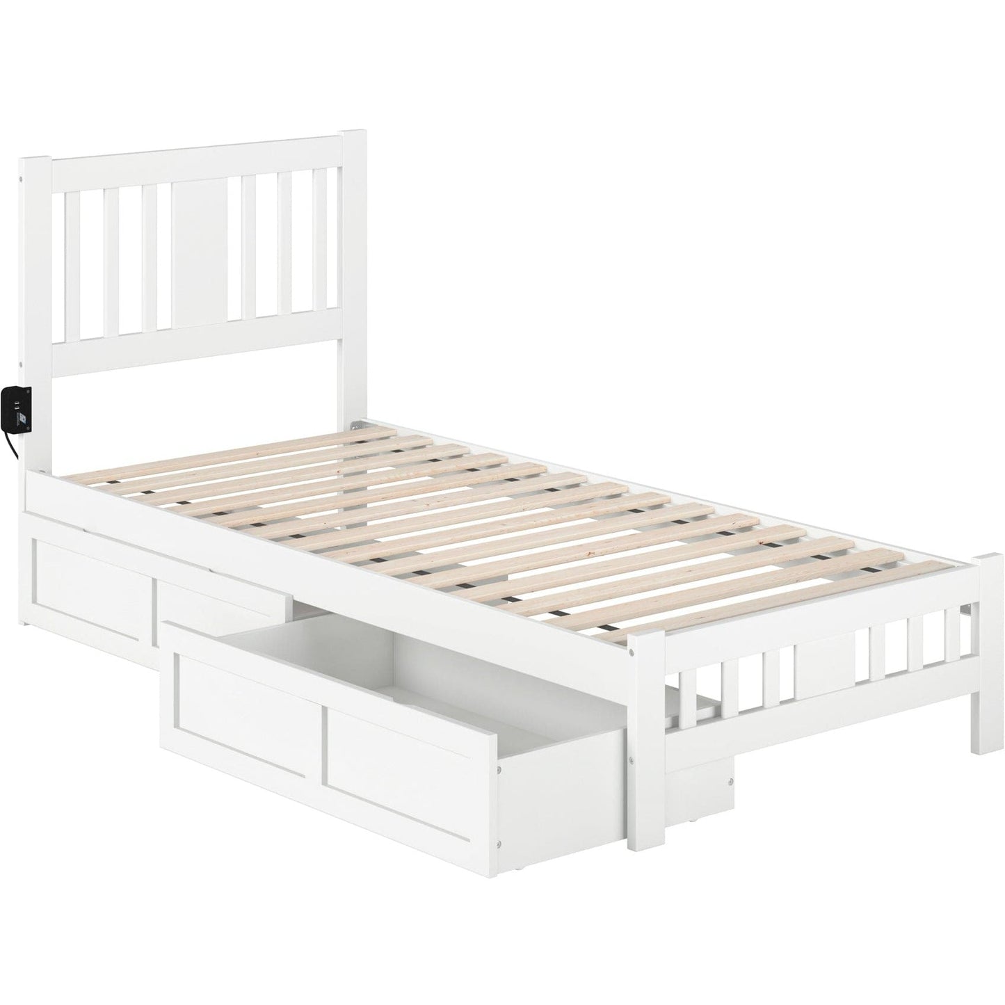AFI Furnishings Tahoe Twin Extra Long Bed with Footboard and 2 Drawers in White AG8963412