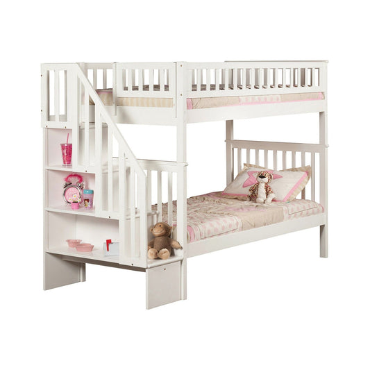 AFI Furnishings Woodland Staircase Bunk Twin over Twin with Turbo Charger White AB56602
