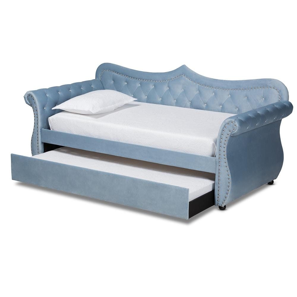Baxton Studios Daybed Baxton Studio Abbie Traditional and Transitional Velvet Fabric Upholstered and Crystal Tufted Daybed with Trundle