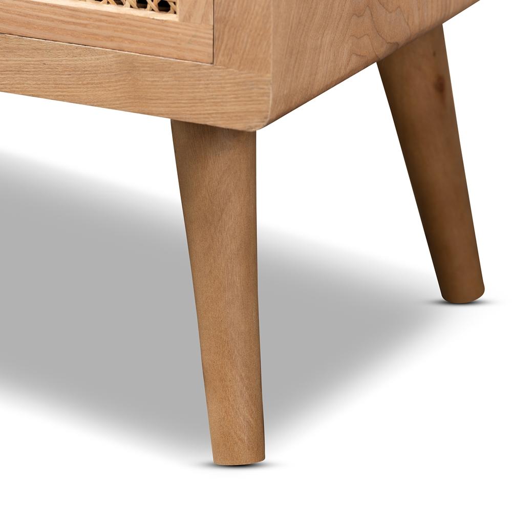 Baxton Studios Chests Baxton Studio Alina Mid-Century Modern Medium Oak Finished Wood and Rattan 4-Drawer Accent Chest