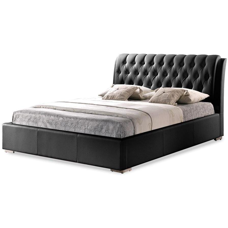 Baxton Studios Bed Baxton Studio Bianca Black Modern Bed with Tufted headboard- Queen Size