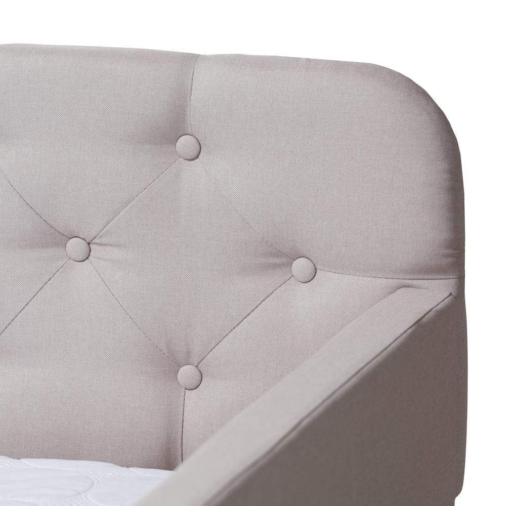 Baxton Studios Daybed Baxton Studio Camelia Modern and Contemporary Beige Fabric Upholstered Button-Tufted Twin Size Sofa Daybed with Roll-out Trundle Guest Bed