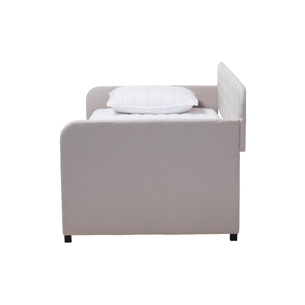 Baxton Studios Daybed Baxton Studio Camelia Modern and Contemporary Beige Fabric Upholstered Button-Tufted Twin Size Sofa Daybed with Roll-out Trundle Guest Bed