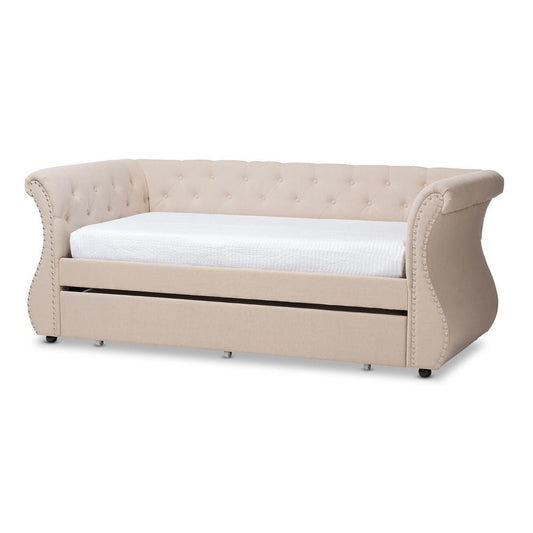 Baxton Studios Daybed Baxton Studio Cherine Classic and Contemporary Beige Fabric Upholstered Daybed with Trundle