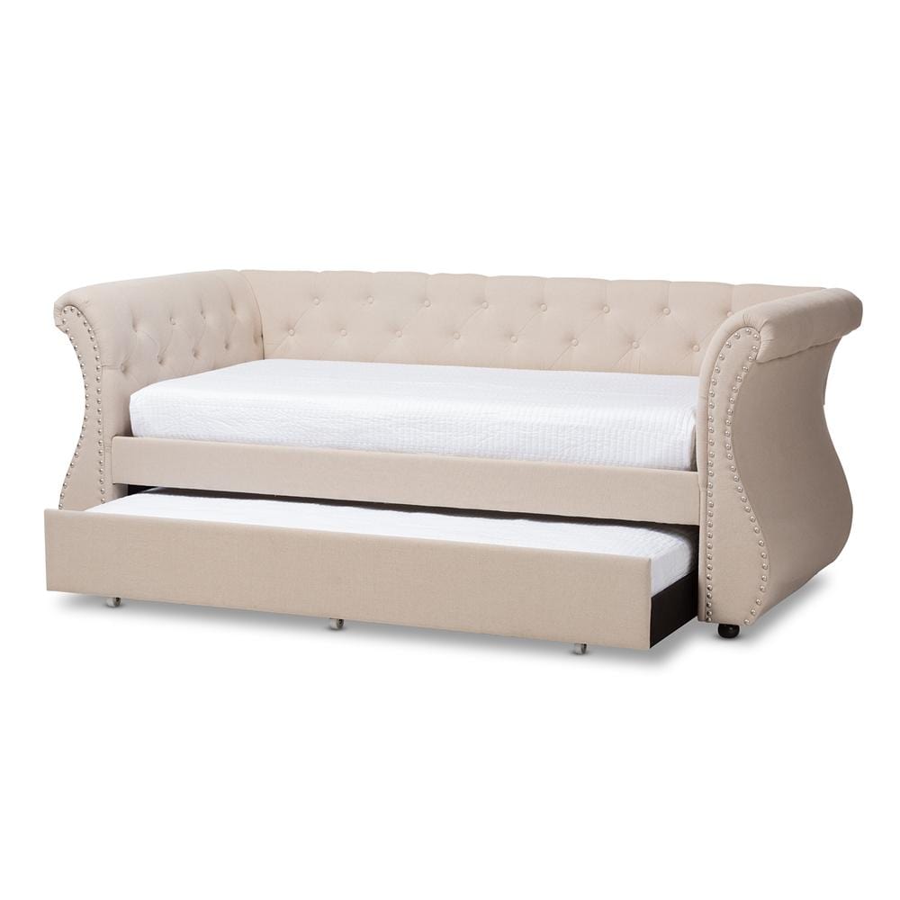 Baxton Studios Daybed Beige Baxton Studio Cherine Classic and Contemporary Beige Fabric Upholstered Daybed with Trundle