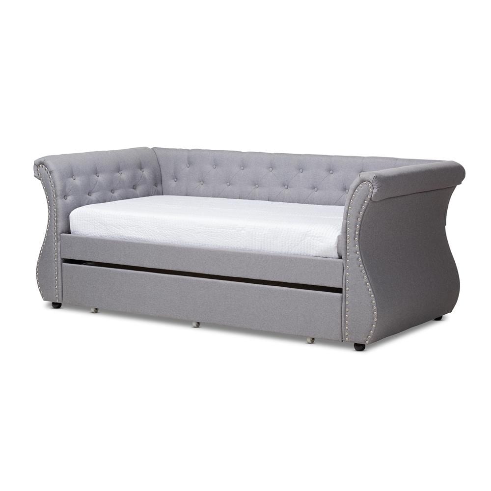 Baxton Studios Daybed Grey Baxton Studio Cherine Classic and Contemporary Beige Fabric Upholstered Daybed with Trundle